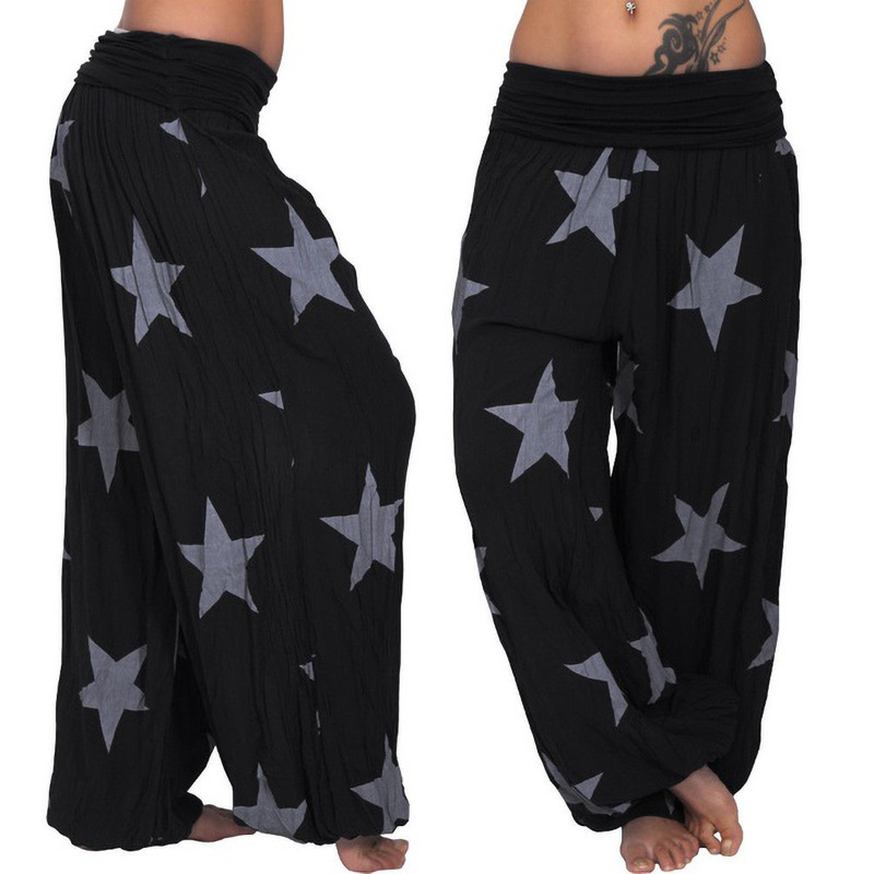 Star Print Solid Color Harem Pants Plus Size Lantern Trousers