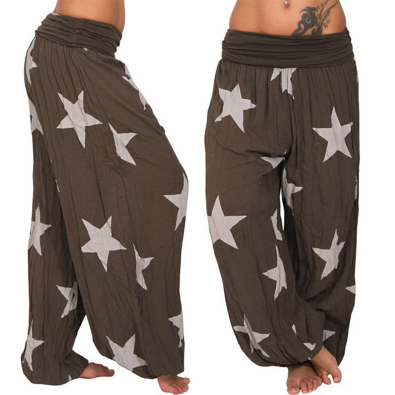 Star Print Solid Color Harem Pants Plus Size Lantern Trousers
