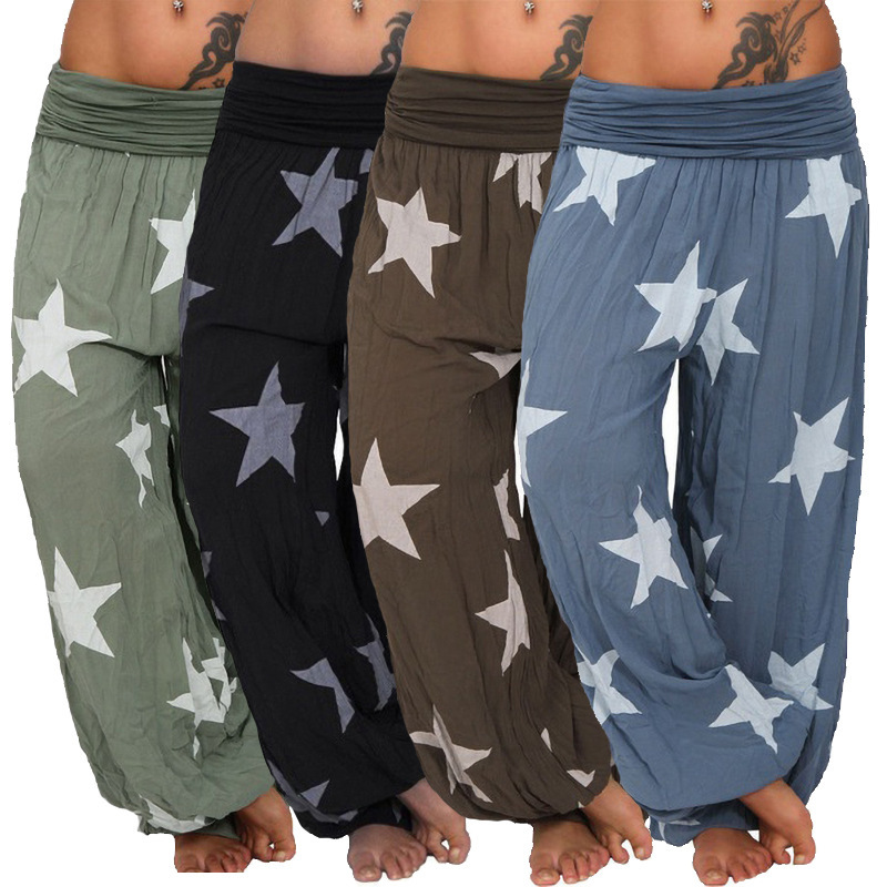Star Print Solid Color Harem Pants Plus Size Lantern Trousers