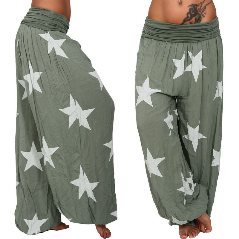 Star Print Solid Color Harem Pants Plus Size Lantern Trousers