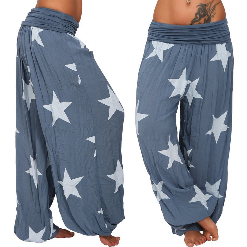 Star Print Solid Color Harem Pants Plus Size Lantern Trousers