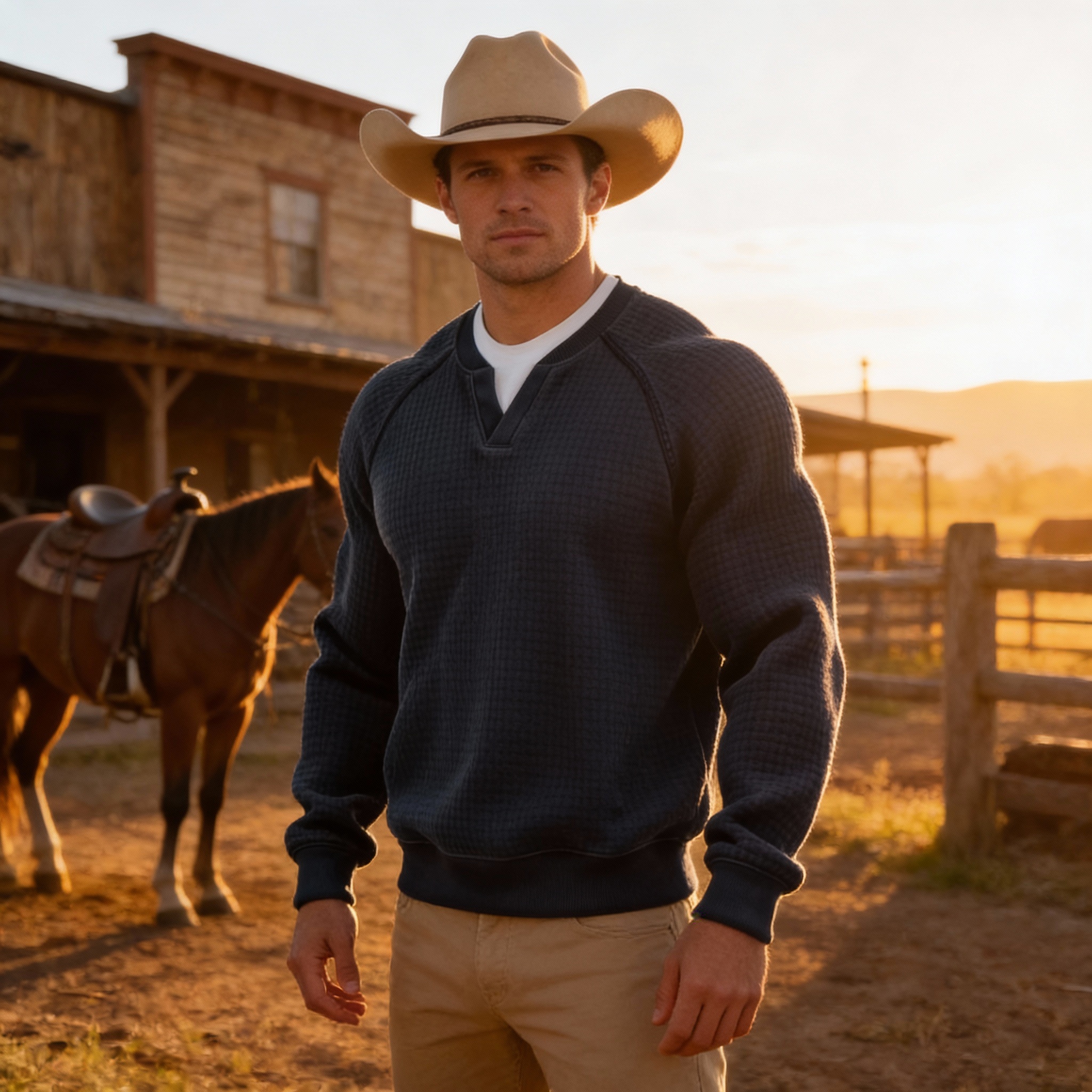 Close-up of waffle knit fabric and V-neck illusion