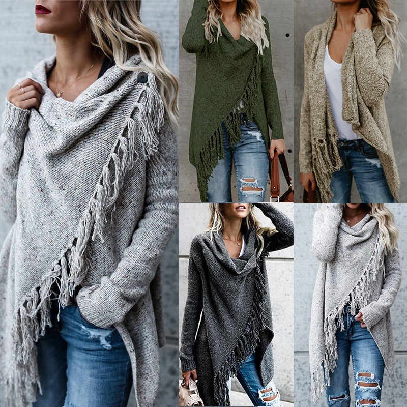 Fringed Knit Cardigan Sweater Plus Size Open Front