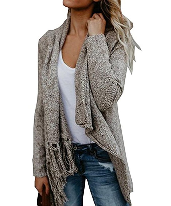 Fringed Knit Cardigan Sweater Plus Size Open Front