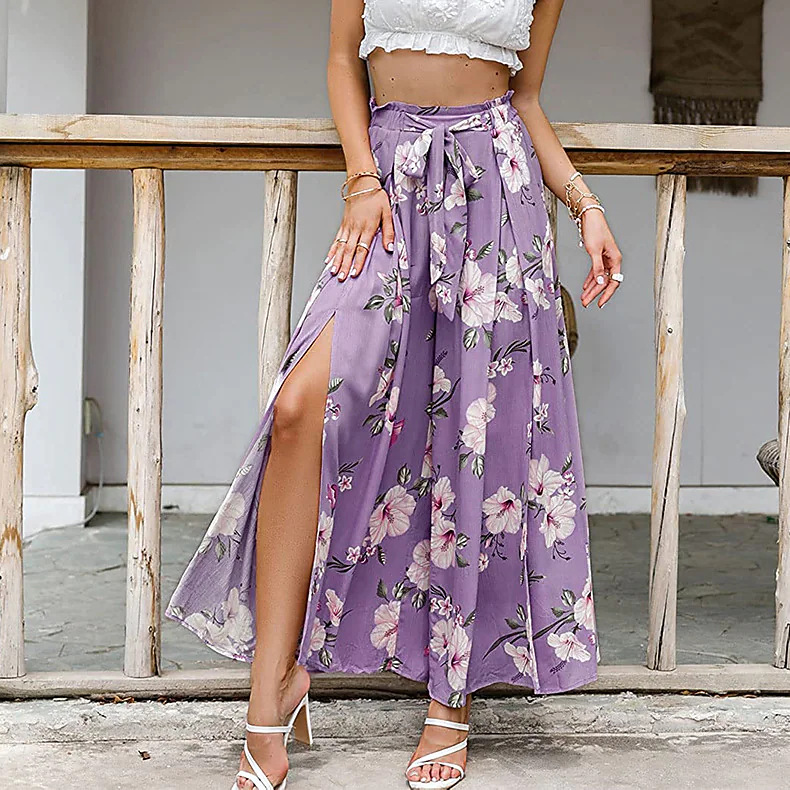 Women's High-Waist Wide-Leg Split Digital Print Pants