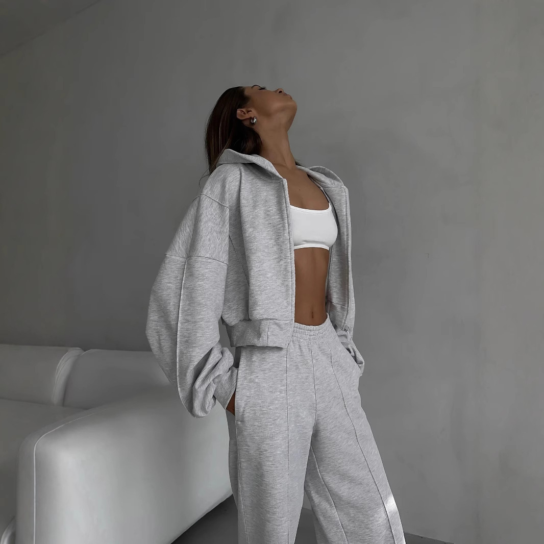 Women's Casual Zip-Up Cardigan and Pants Two-Piece Set