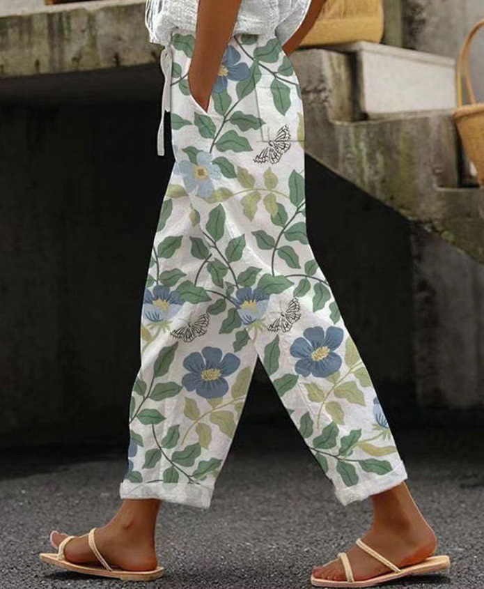 Women's Striped & Floral Print Straight-Leg Casual Pants