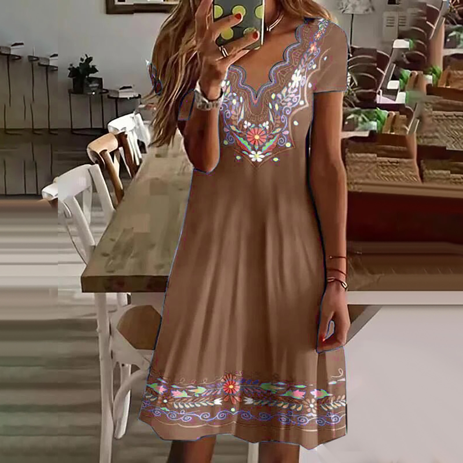 Women's Wave V-Neck Floral Print Short Sleeve Casual Dress