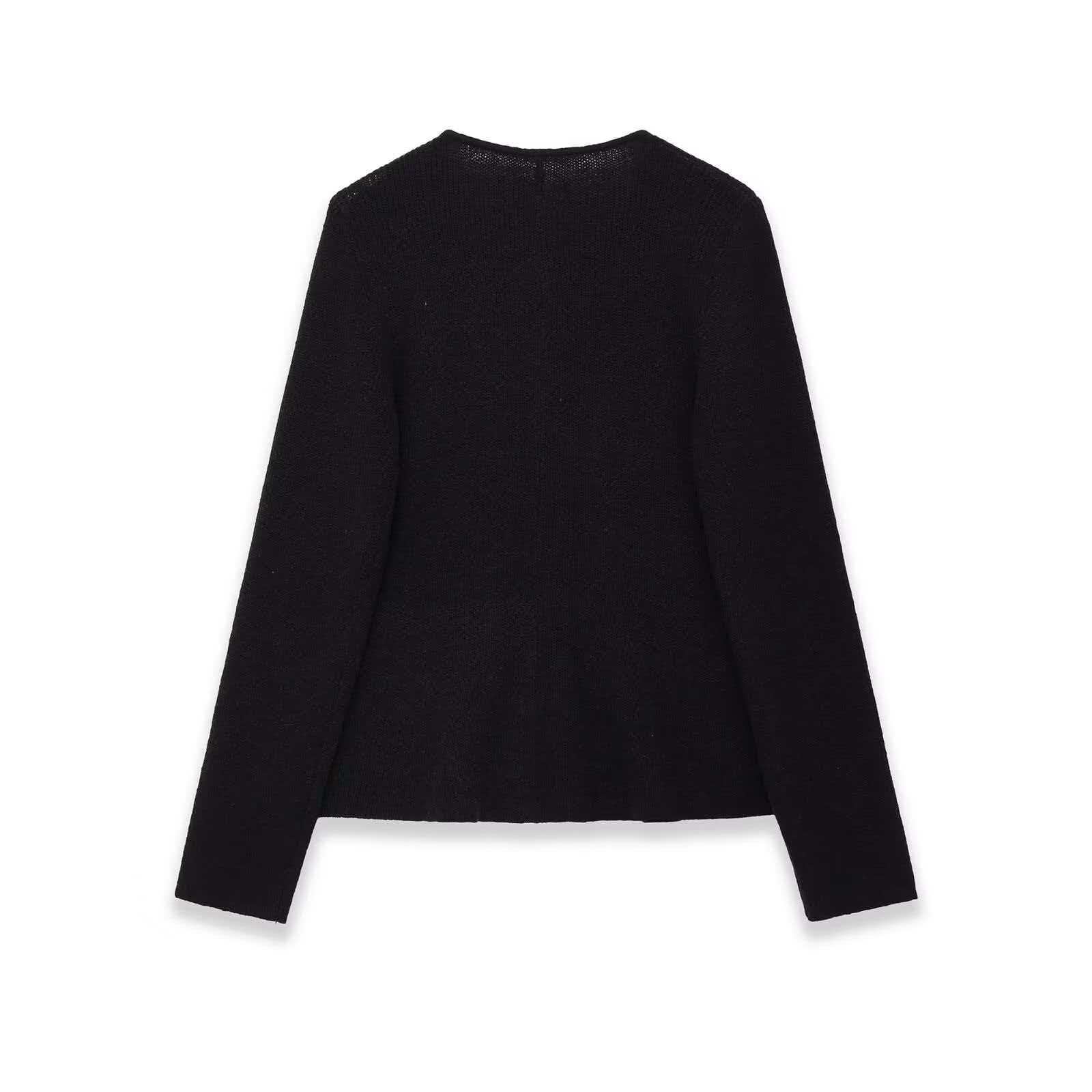 Black Crewneck Knit Cardigan for Women