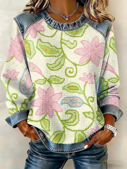 Women's Floral Botanical Print Crewneck Sweatshirt