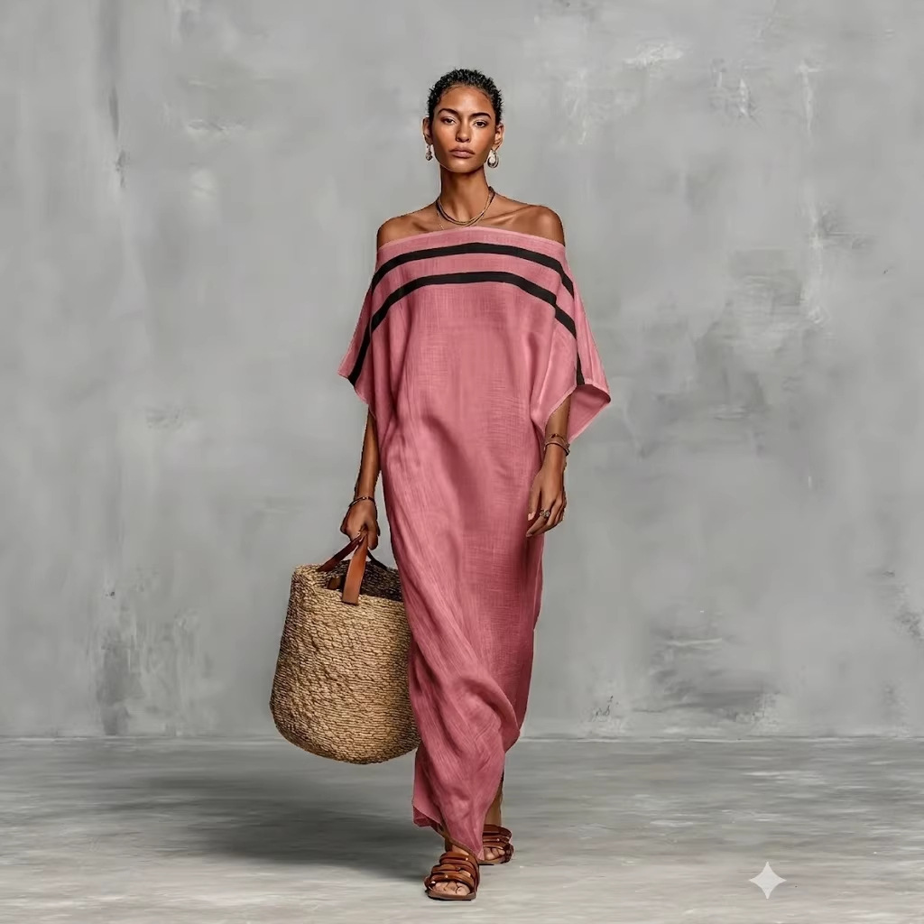Off-Shoulder Maxi Dress with Batwing Sleeves
