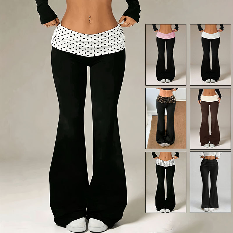 Low-Rise Fold-Over Waist Flare Pants High-Stretch Bodycon