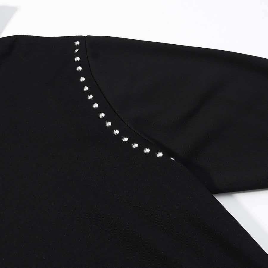 Women's Black Studded Hooded Sweatshirt Casual Zip-Up