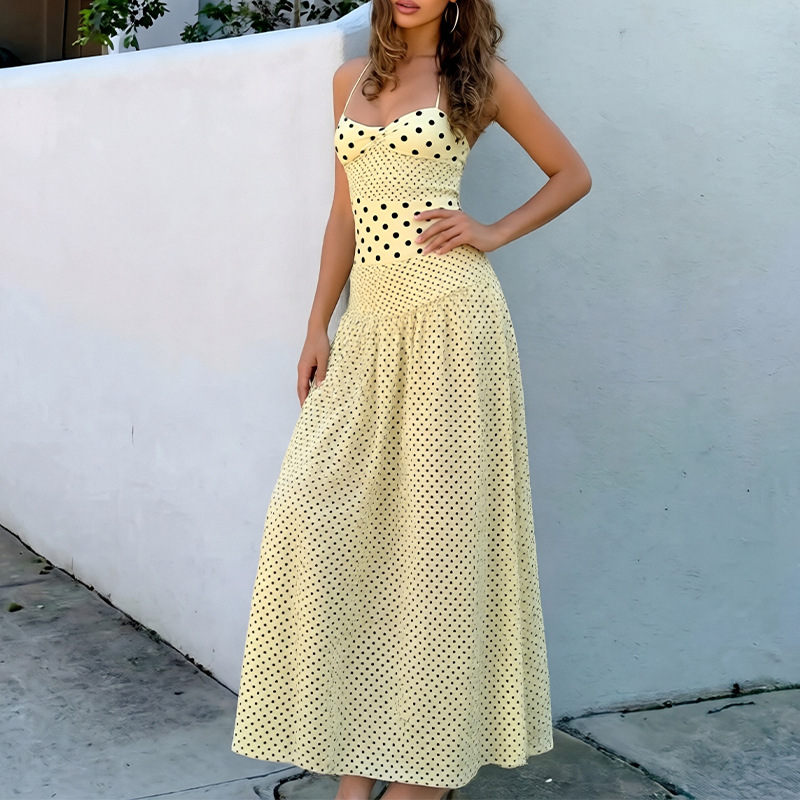 Women's High-Waist Polka Dot Cami Maxi Dress