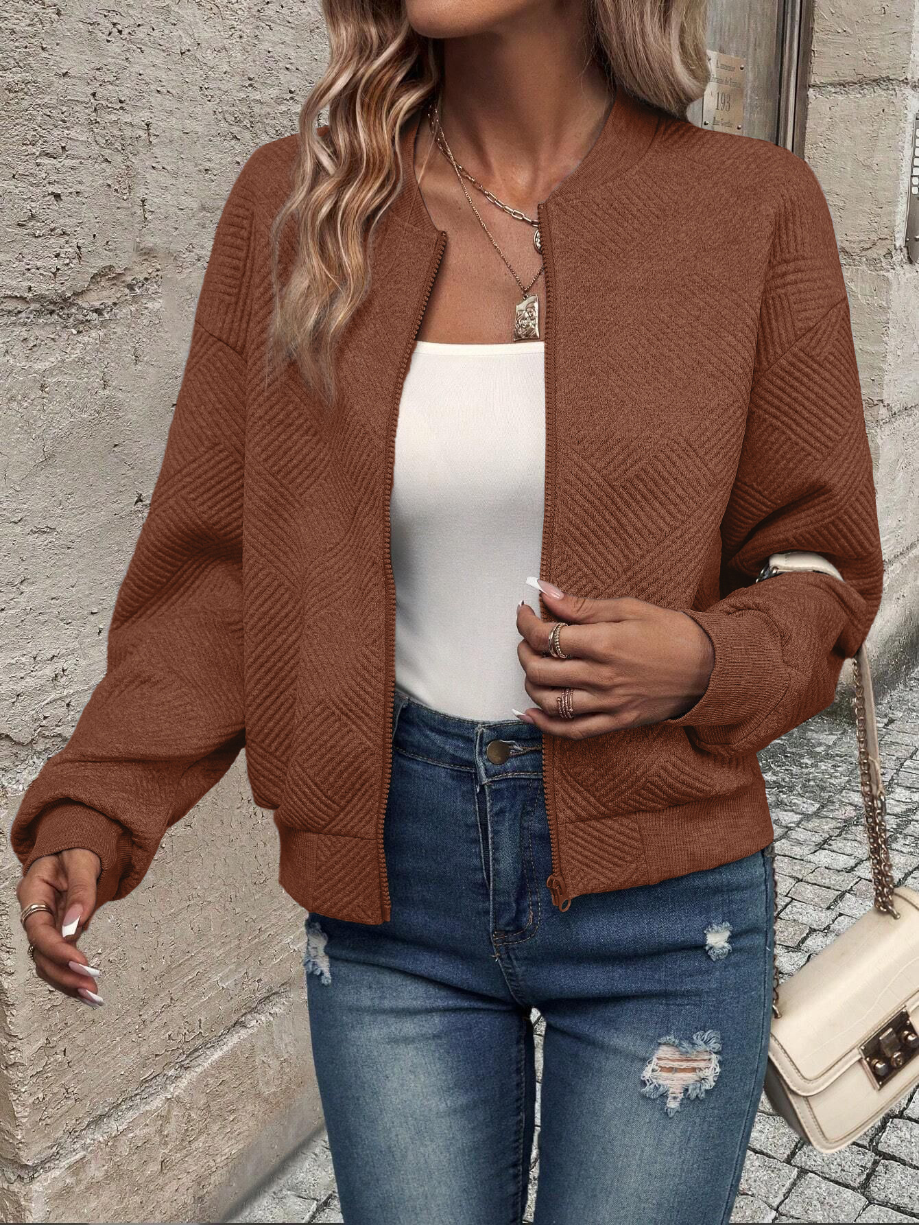 Women's Solid Color Zip-Up Jacket Casual Lightweight Outerwear