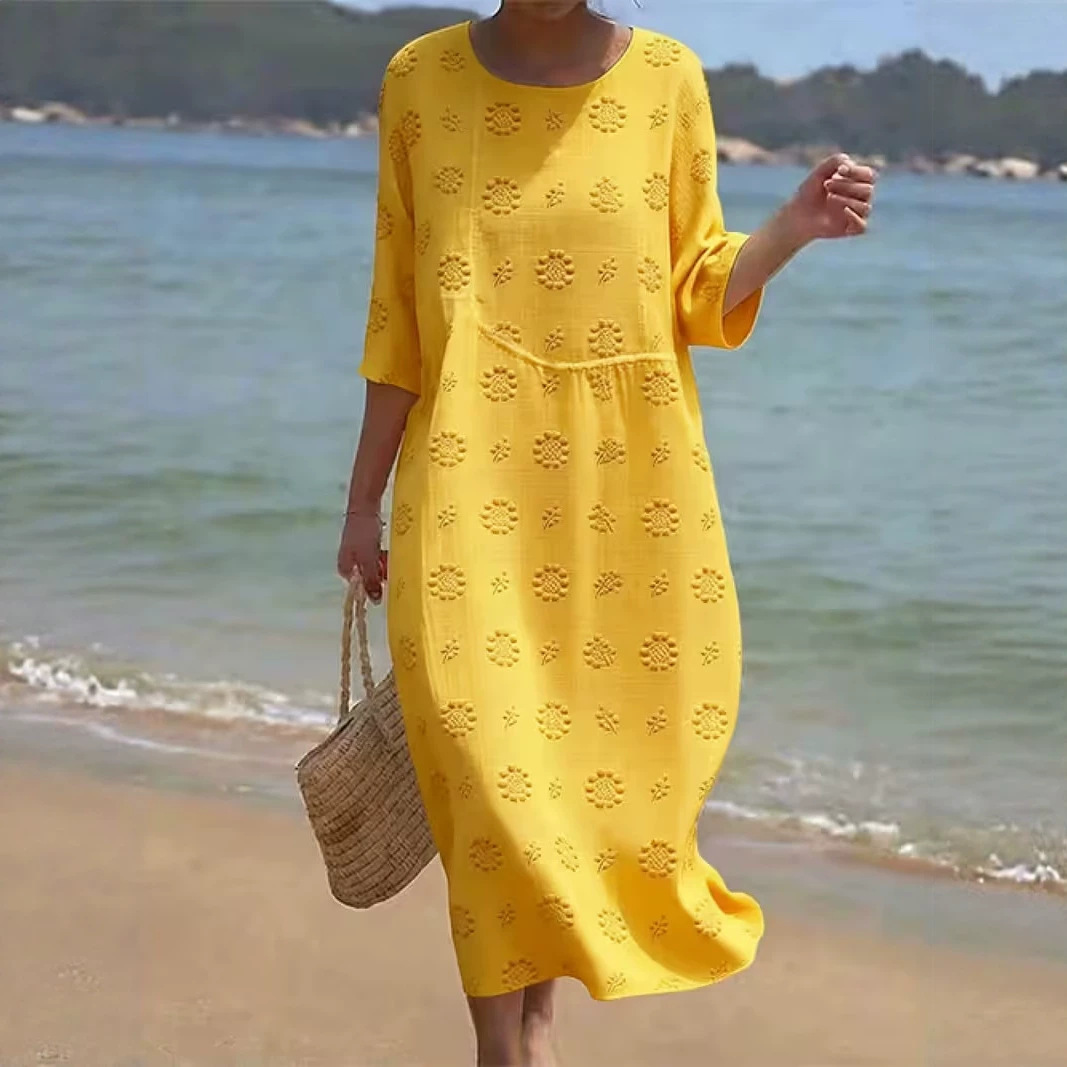 Women's Elegant Solid Print Pleated Midi Dress
