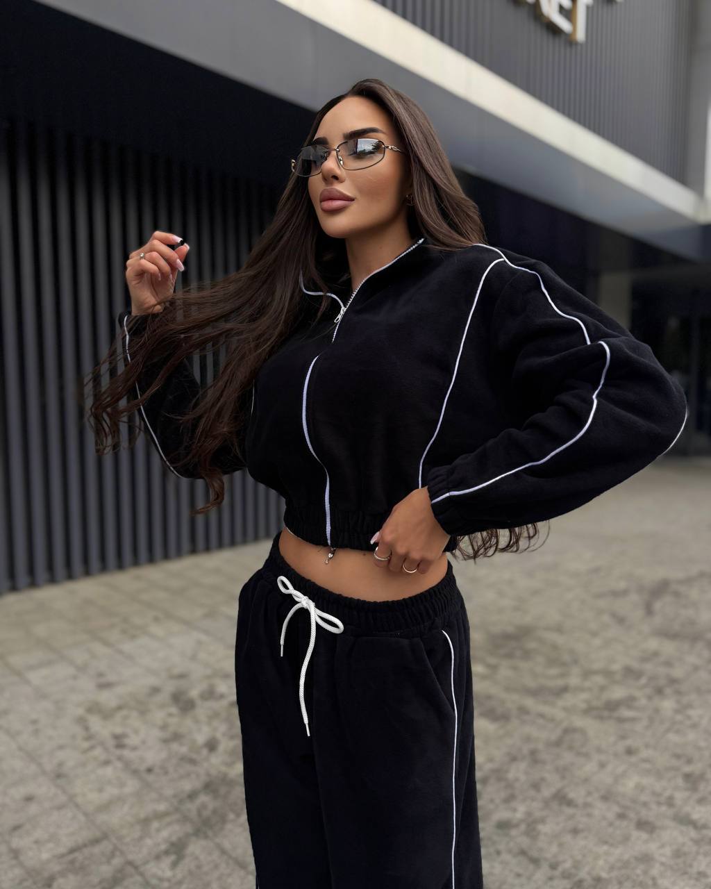 Women's Striped Fleece Pullover Hoodie and Drawstring Pants Set