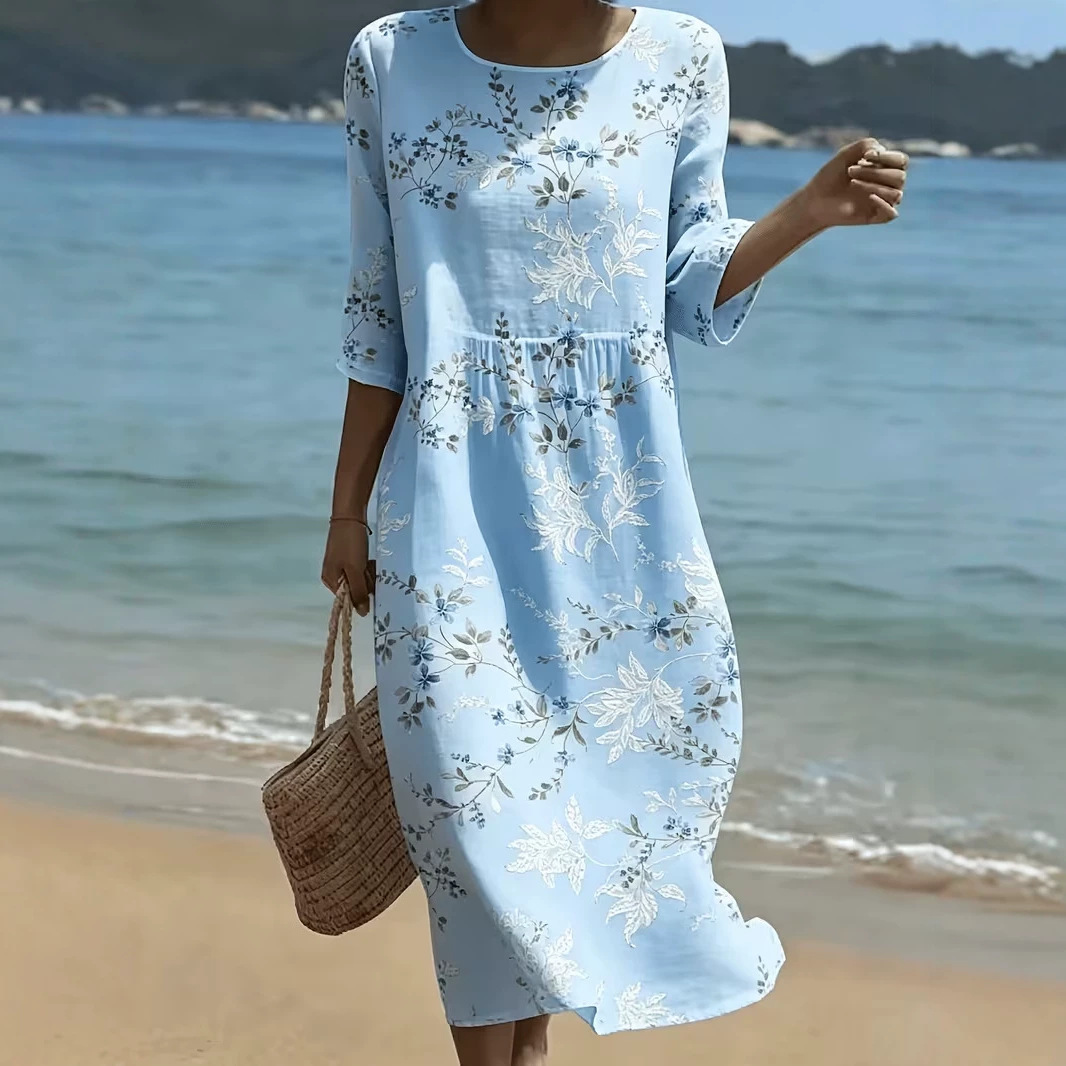 Women's Floral Print Pleated Midi Dress