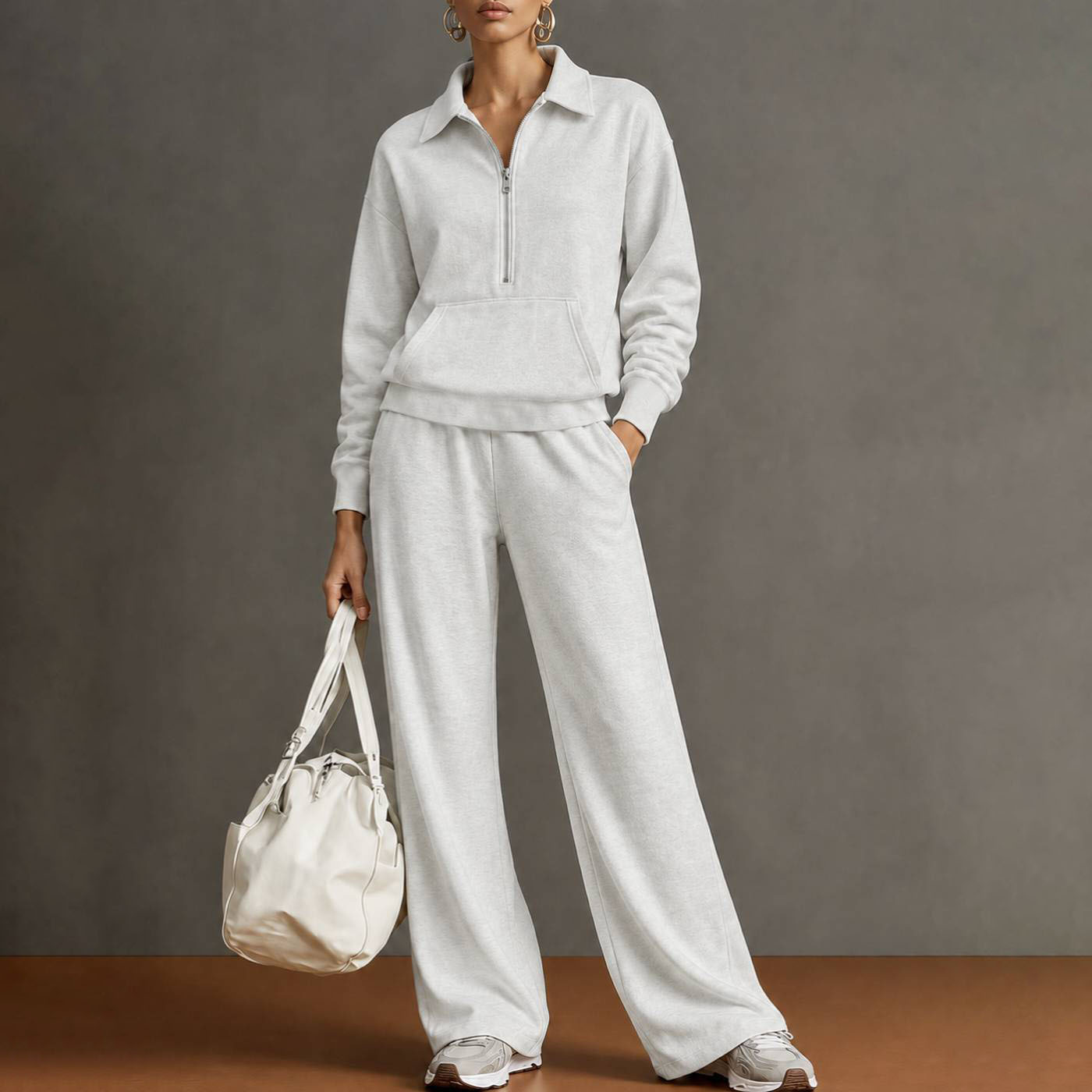 Women's Casual Solid Color Two-Piece Sweatshirt Set