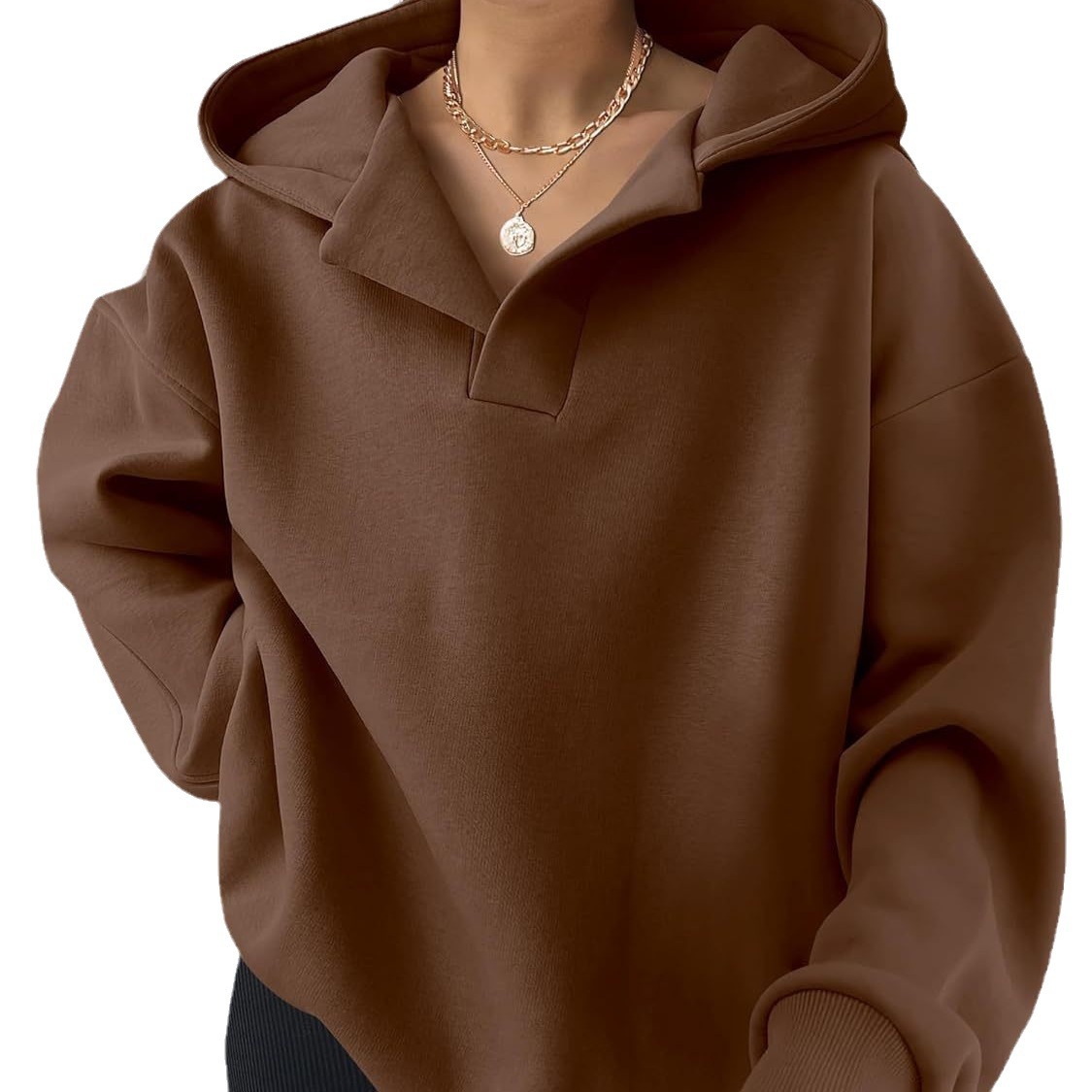 Women's Solid Color Long Sleeve Hooded Loose Sweatshirt