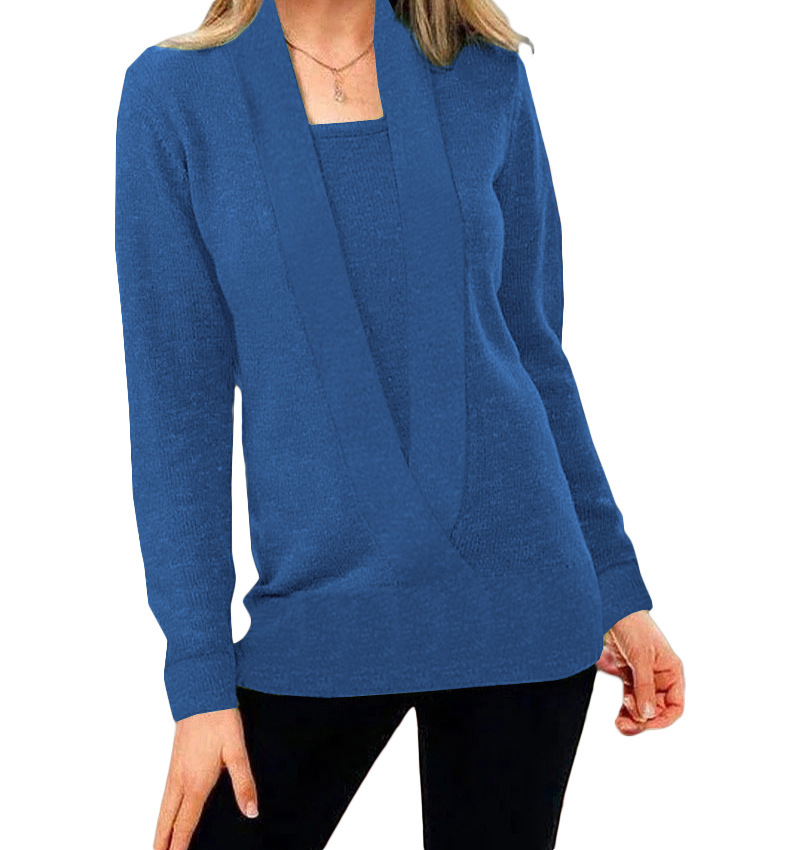 Women's Knit Colorblock Deep V-Neck Long Sleeve Sweater Top