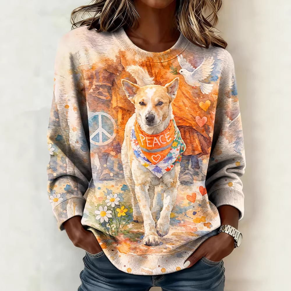 Women's Light and Peace Walking Print Crewneck Sweatshirt