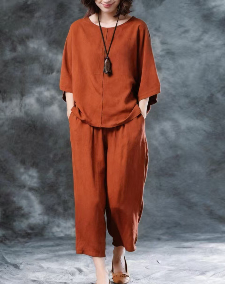 Women's Solid Color Short Sleeve Tee and Wide Leg Pants Set Plus Size