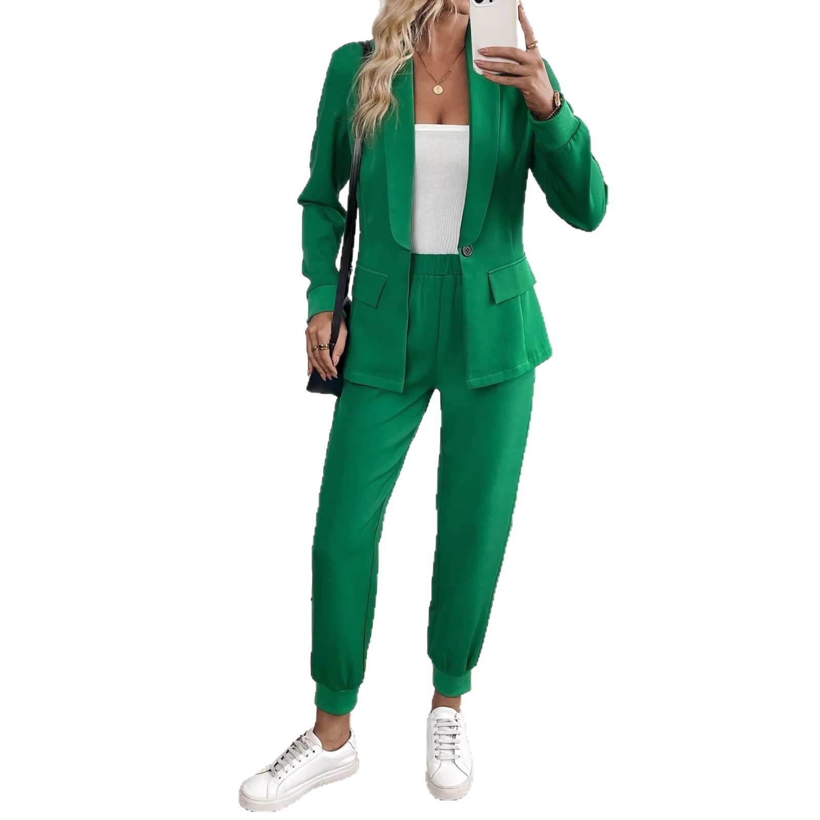 Women's Solid Color Blazer and Jogger Pants Set
