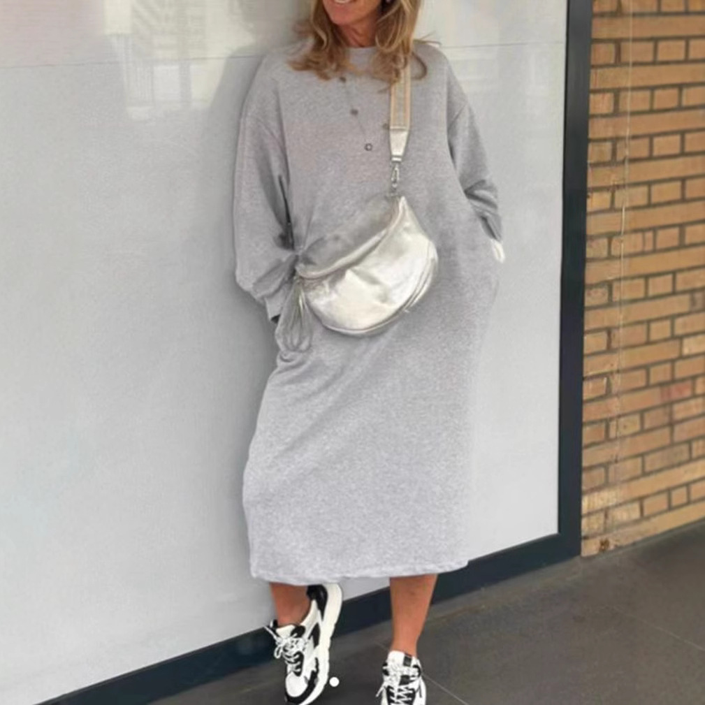 Women's Loose Fit Half Turtleneck Long Sleeve Solid Color Dress