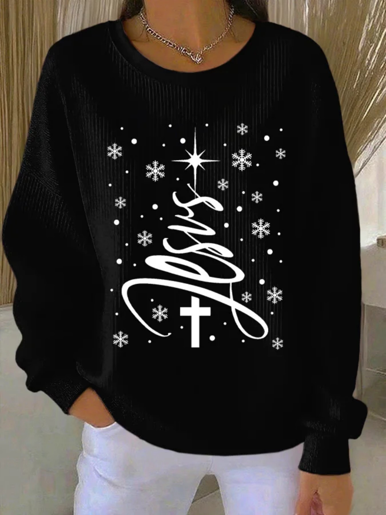 Christmas Print Crewneck Long Sleeve Pullover Sweatshirt