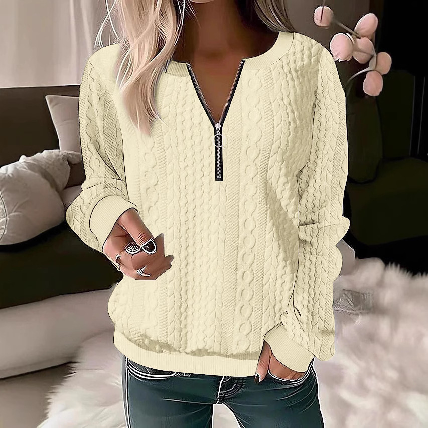 Women's Zip-Up Long Sleeve Solid Color Sweatshirt
