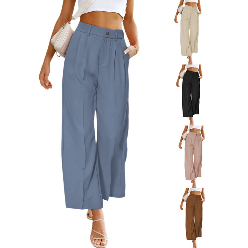 Women's High-Waist Wide-Leg Dress Pants with Pockets