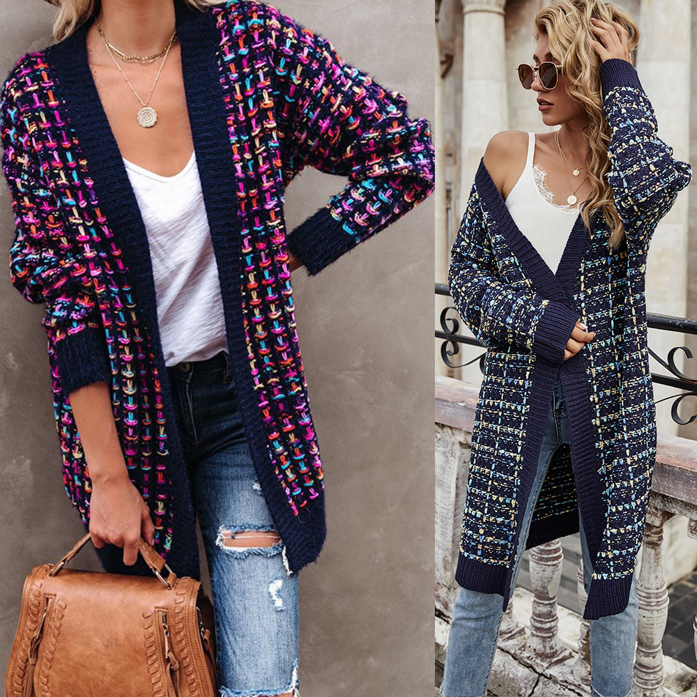 Women's Striped Knit Cardigan Long Sleeve Loose Fit Longline Coatigan