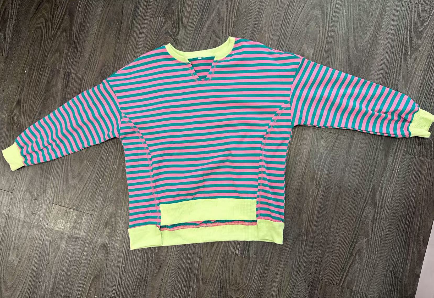 Colorful Striped V-Neck Loose Sweatshirt for Women