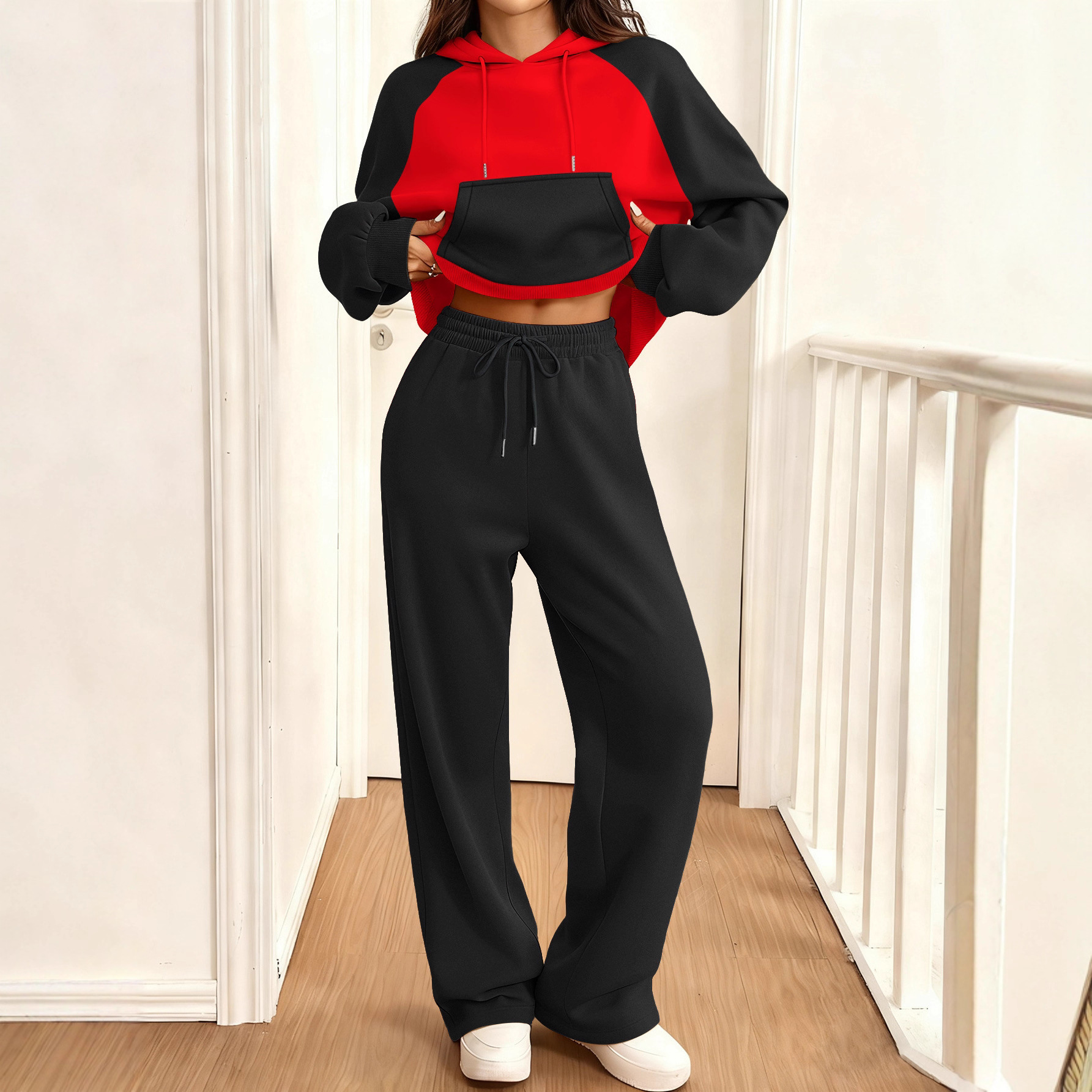 Women's Color-Block Fleece-Lined Long-Sleeve Sweatsuit Set