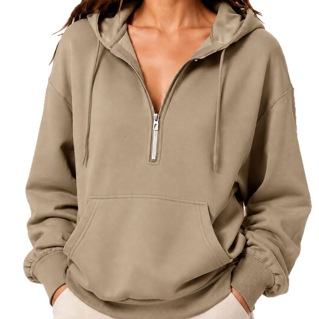 2026 Fall New Cross-Border European and American Loose Hooded Half-Zip Pocket Fall Winter Casual Sweatshirt Women's