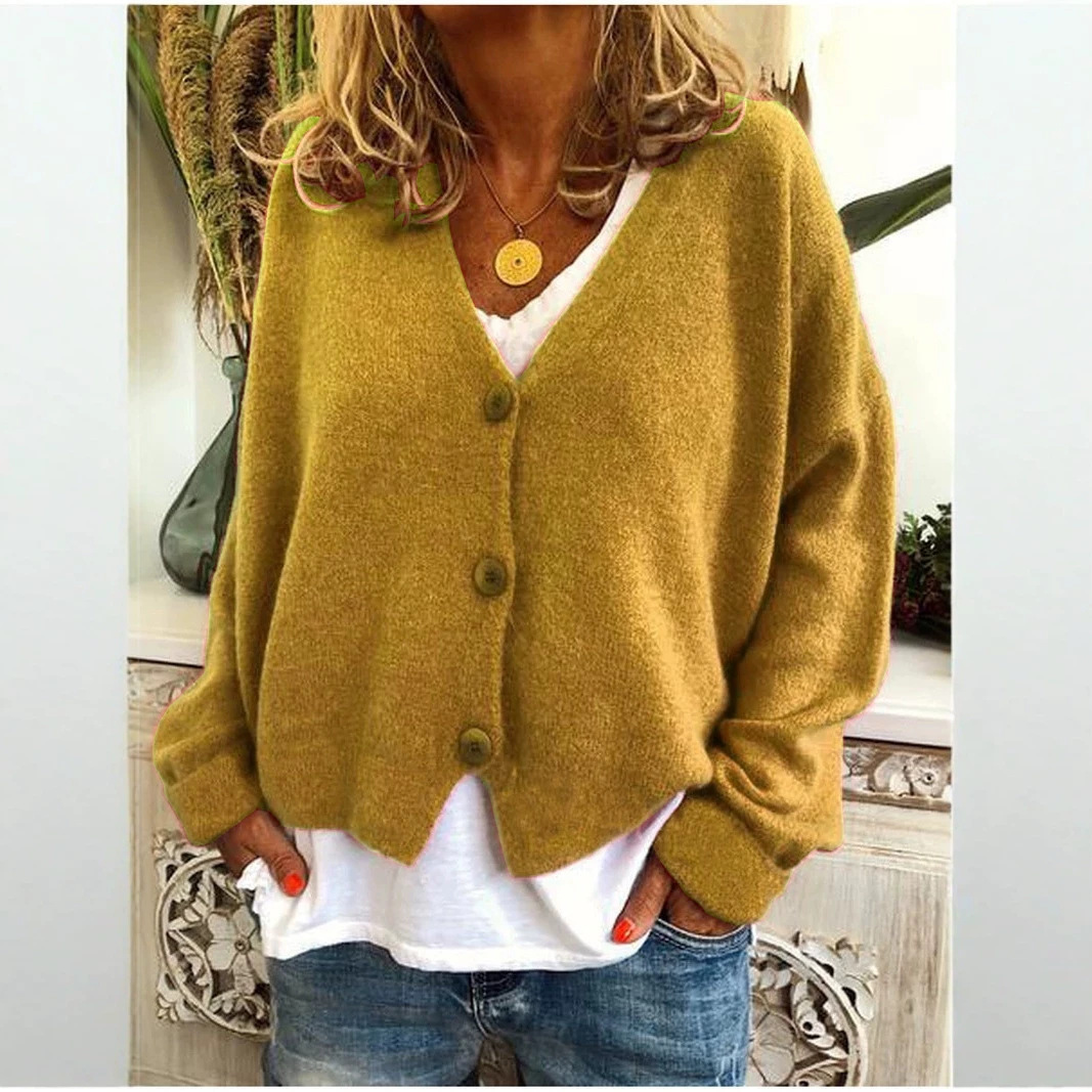 Women's Casual Loose Knit Cardigan Sweater V-Neck Batwing Sleeve