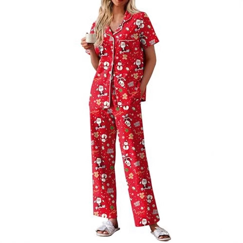 Women's Cuban Collar Short Sleeve Shirt and Pants Set