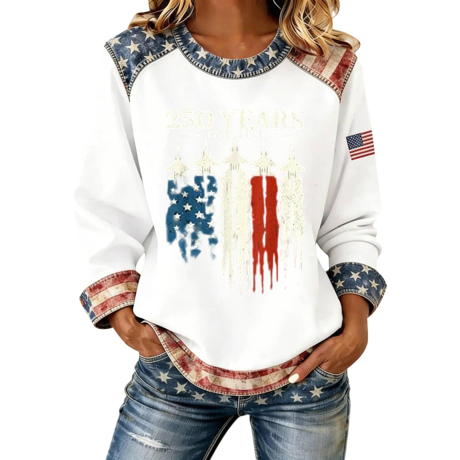 Women's American Flag Print Crewneck Sweatshirt