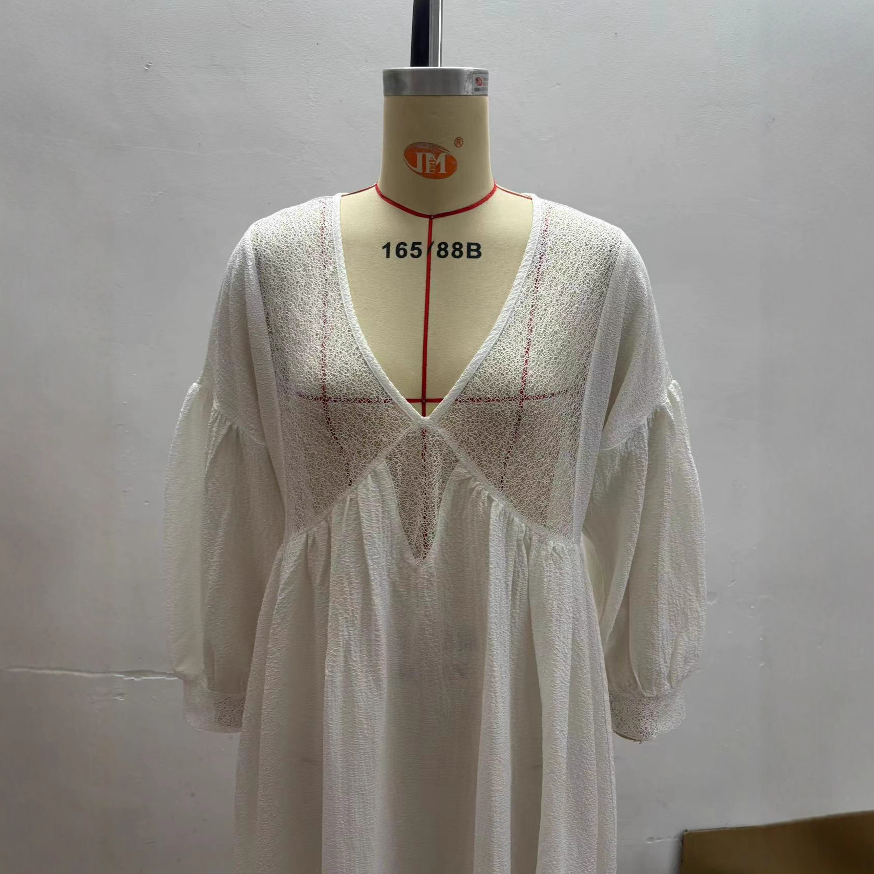 Lace Boho Maxi Dress V-Neck Long Sleeve High Waist White