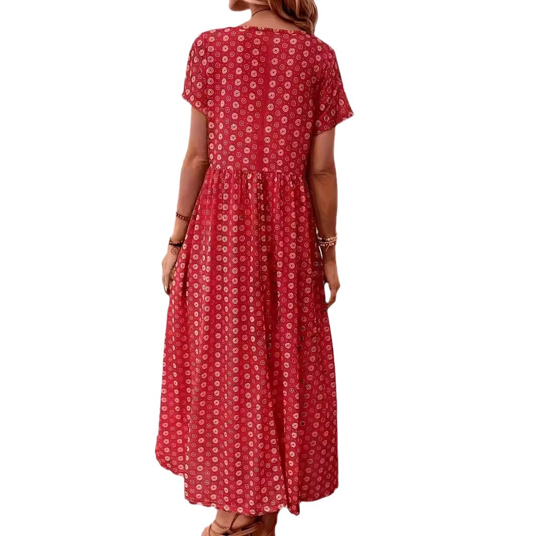 Women's Summer Short Sleeve Casual Long Dress