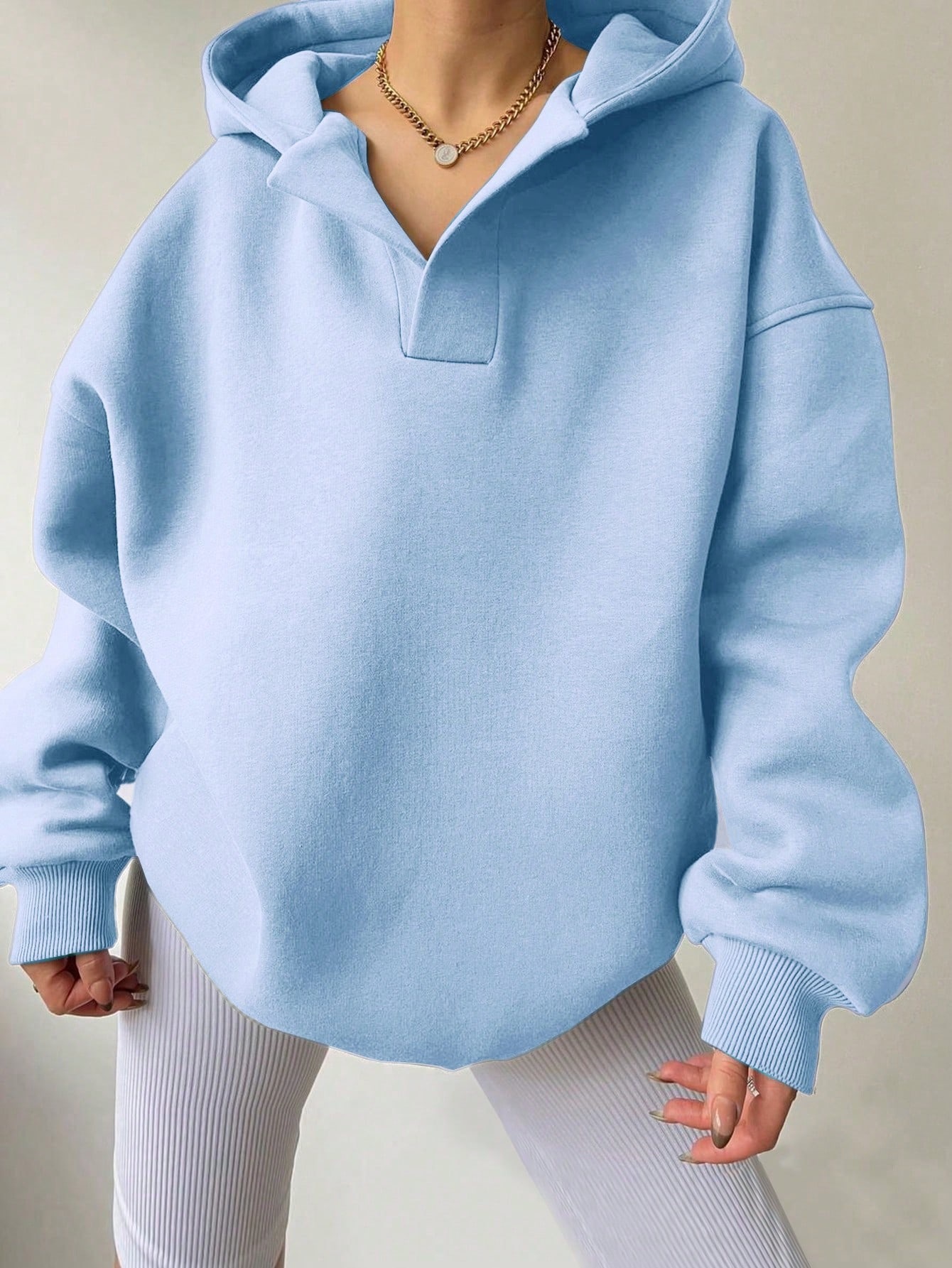 Women's Solid Color Long Sleeve Hooded Loose Sweatshirt