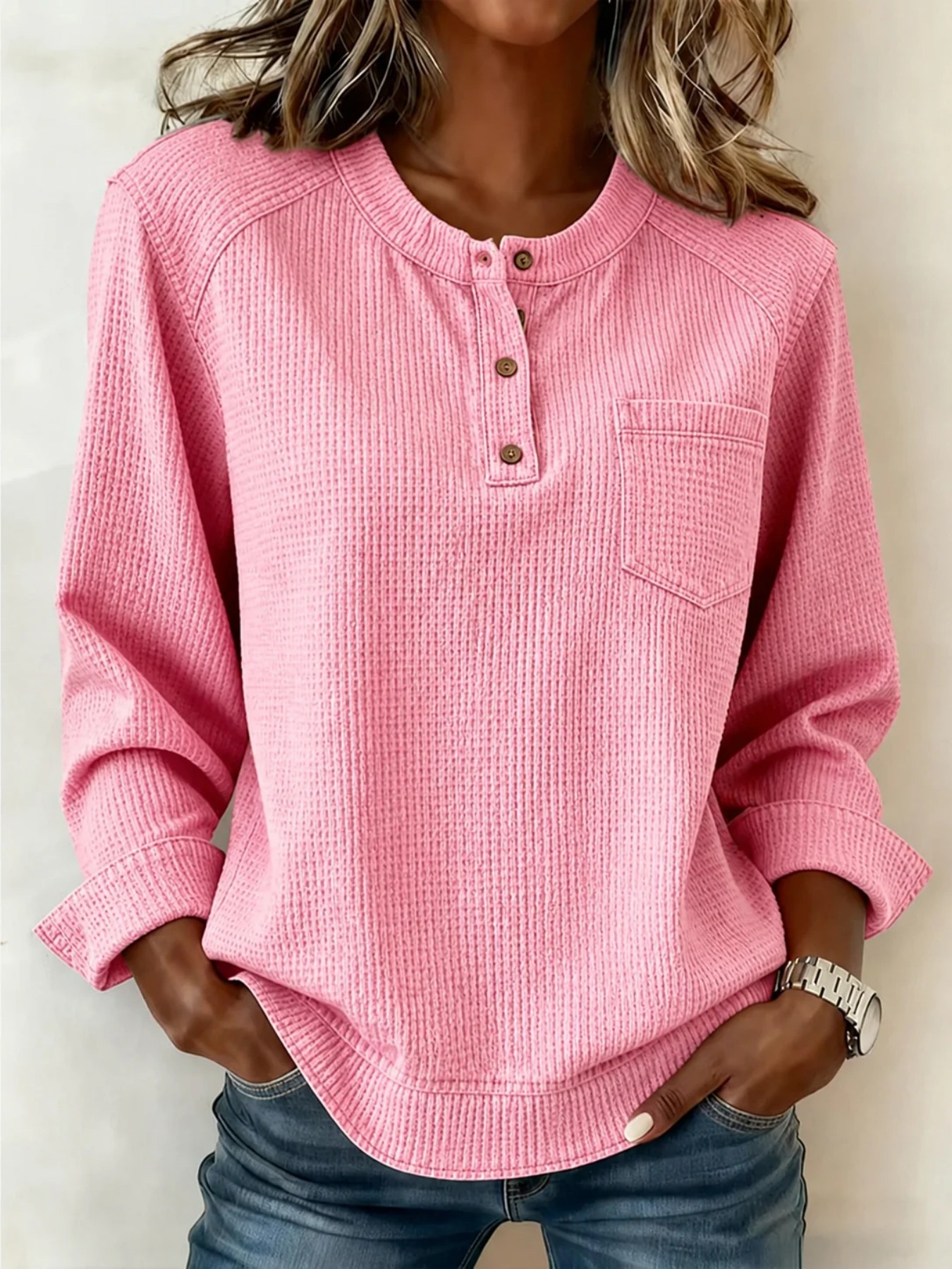 Women's Vintage Leopard Print Raglan Button Sweatshirt