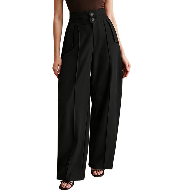 Women's High-Waist Curved Banana Pants Loose Straight-Leg