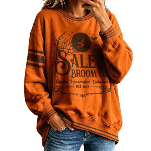 Halloween Letter Witch Print Crewneck Long-Sleeve Pullover Sweatshirt