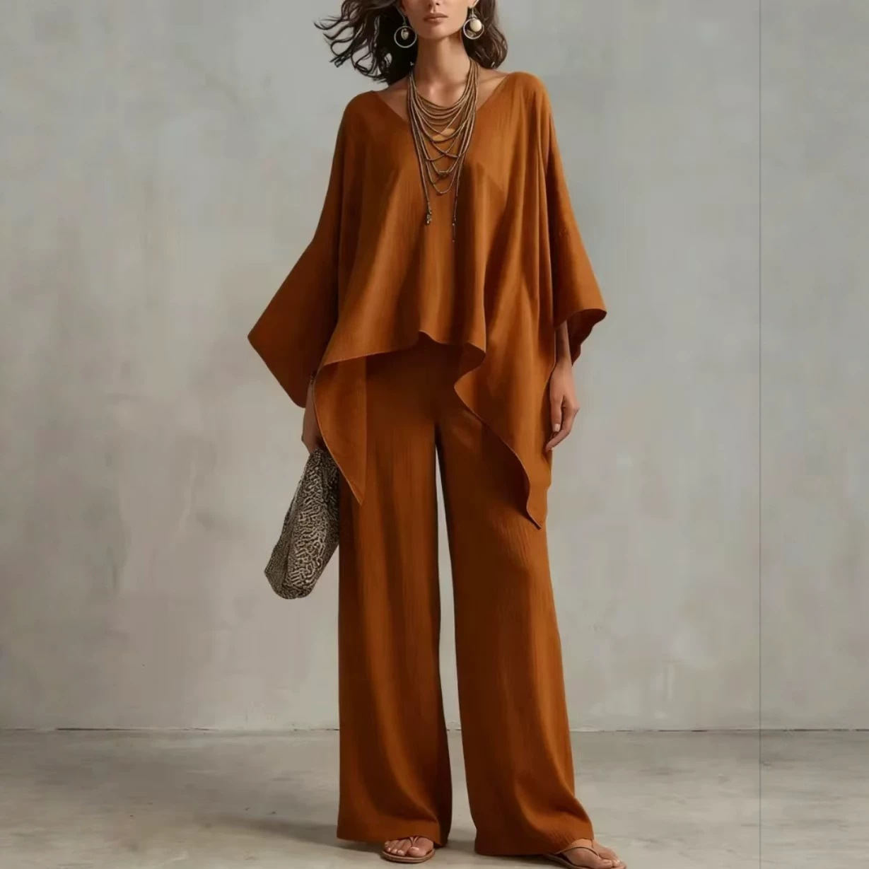 Women's Summer Cotton-Blend Two-Piece Set – Solid Color, Loose Fit, Elegant Casual