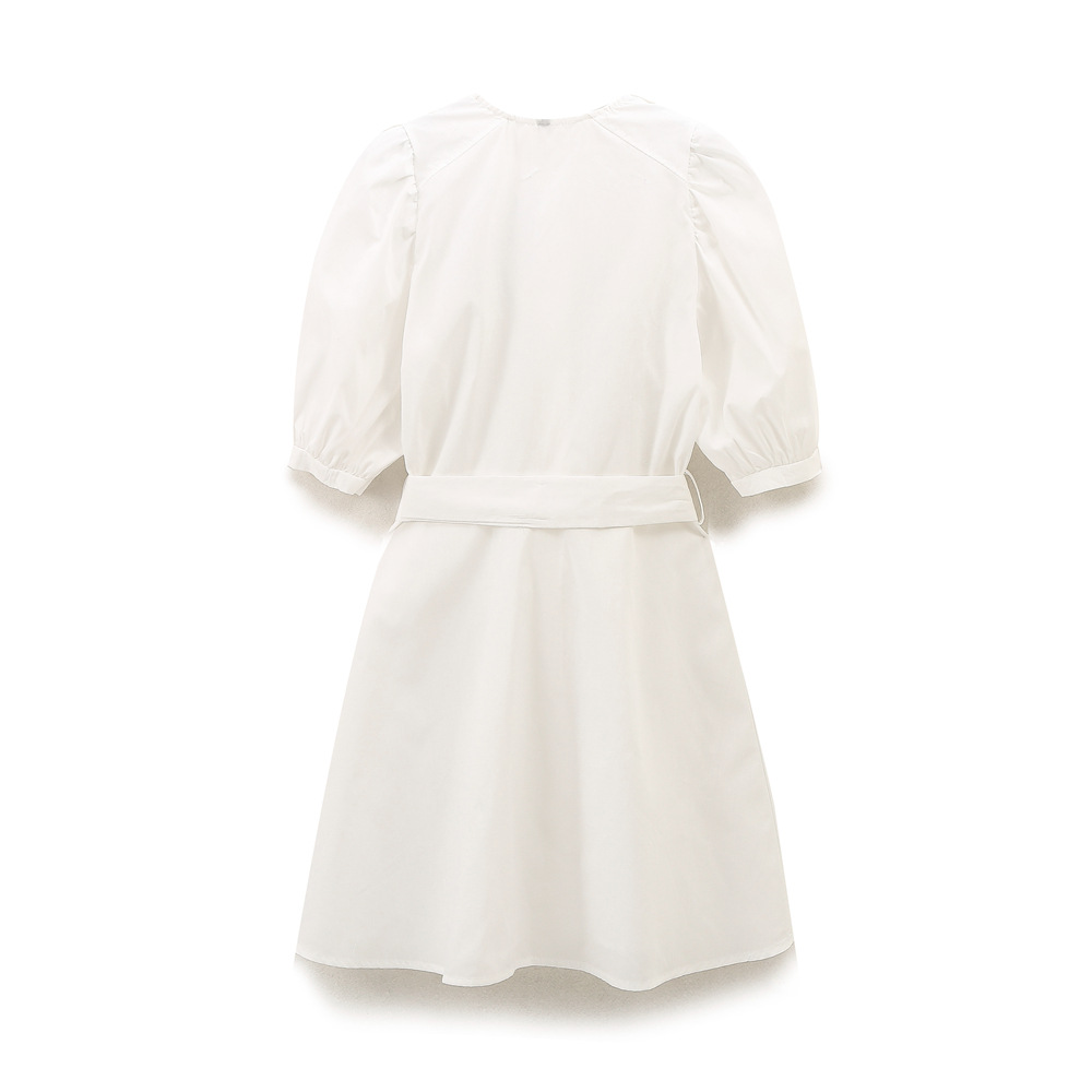 Striped Poplin Sleeveless A-Line Dress with U-Neck and High Waist