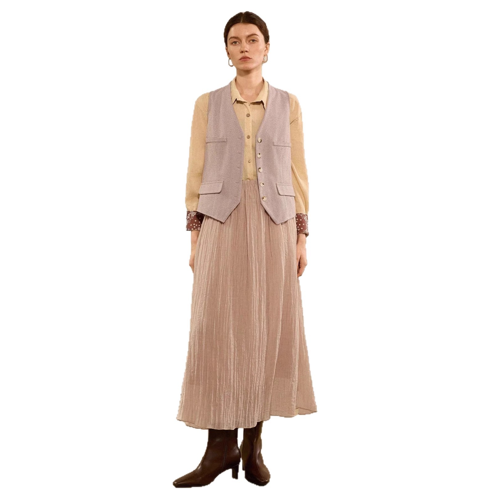 Women's V-Neck Vest and Skirt Set Old Money Style Solid Color