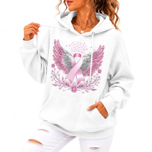 Women's Ribbon Angel Wings Print Casual Hoodie