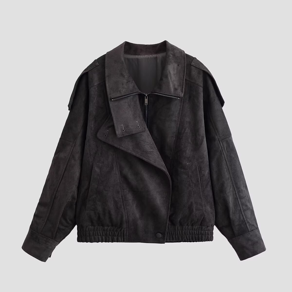Women's Moto Jacket Zip-Up Short Length Solid Color
